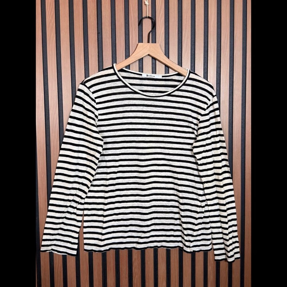 T Alexander Wang Top Medium Women’s Black White Striped Long Sleeve Round Neck C